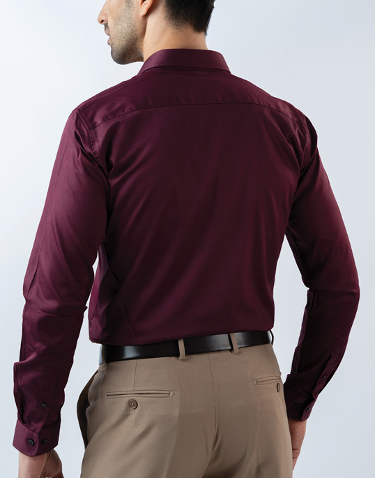 Mens Long Sleeve Maroon Evening Wear Shirt 