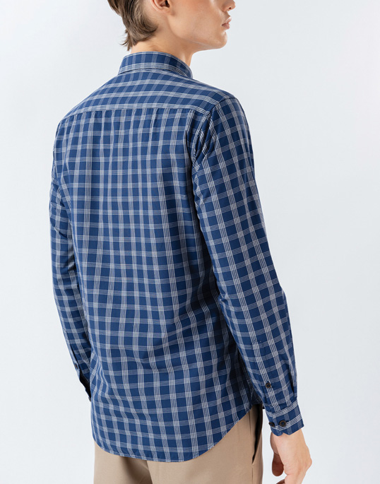 Mens Long Sleeve Blue Casual Check Shirts