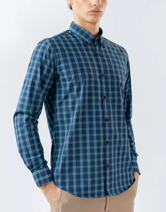 Mens Long Sleeve Green Casual Check Shirts