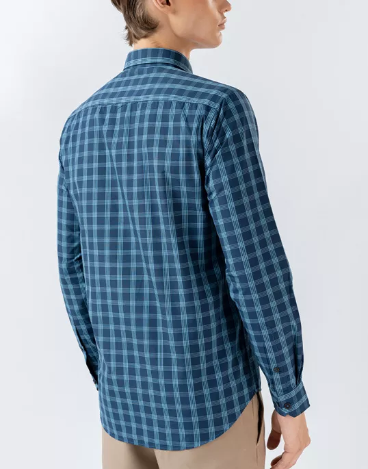 Mens Long Sleeve Green Casual Check Shirts