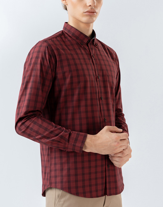 Mens Long Sleeve Red Casual Check Shirts