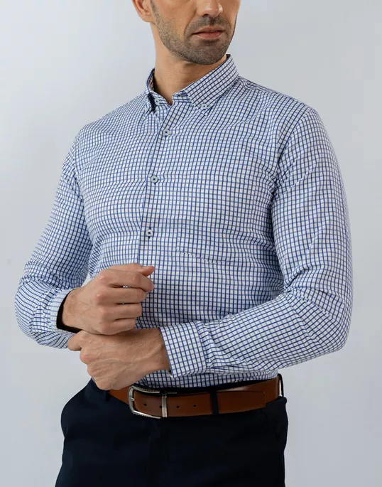 Mens Long Sleeve Blue Formal Wear Shirt