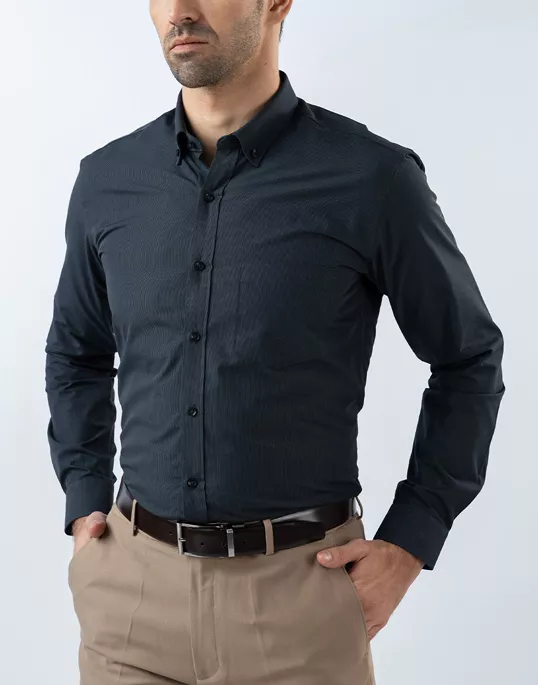 Mens Long Sleeve Black Micro Check Formal Wear Shirt