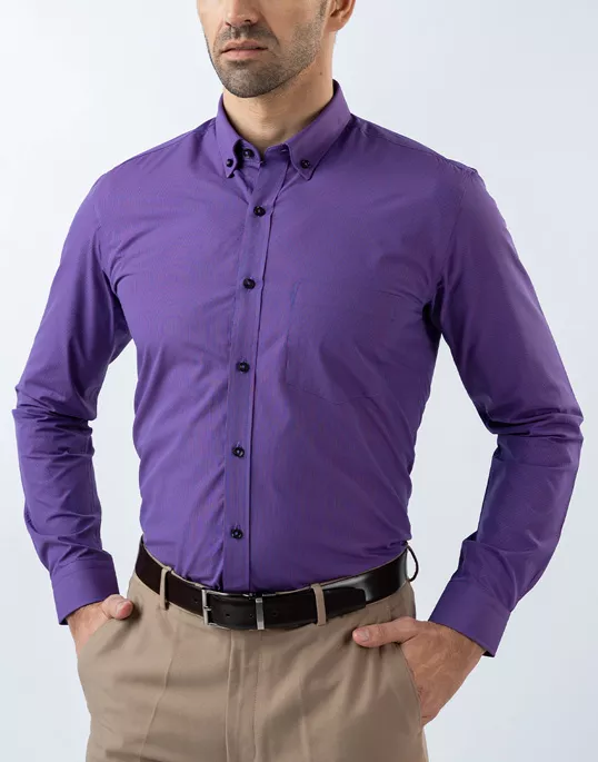 Mens Long Sleeve Purple Micro Check Formal Wear Shirt