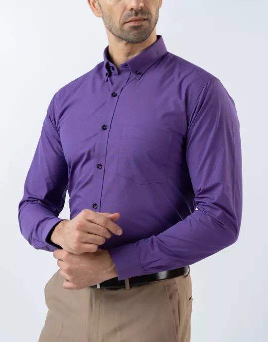 Mens Long Sleeve Purple Micro Check Formal Wear Shirt