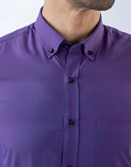 Mens Long Sleeve Purple Micro Check Formal Wear Shirt