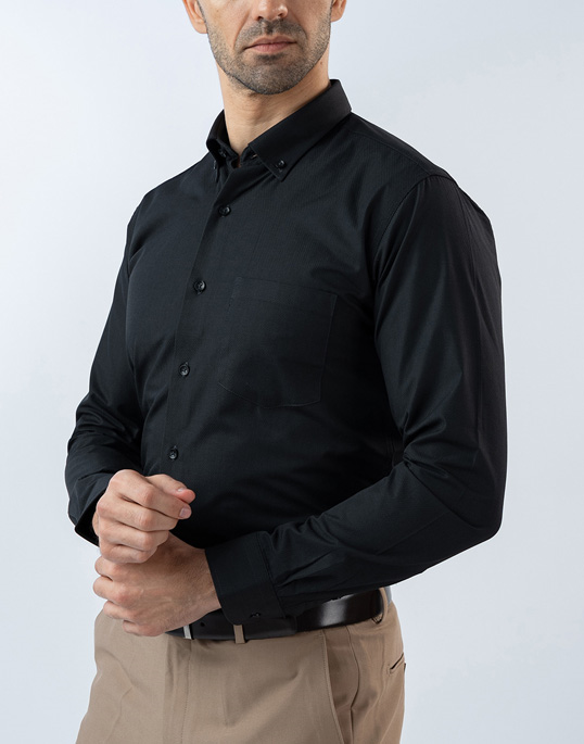 Mens Long Sleeve Black Dobby Evening Wear Shirt