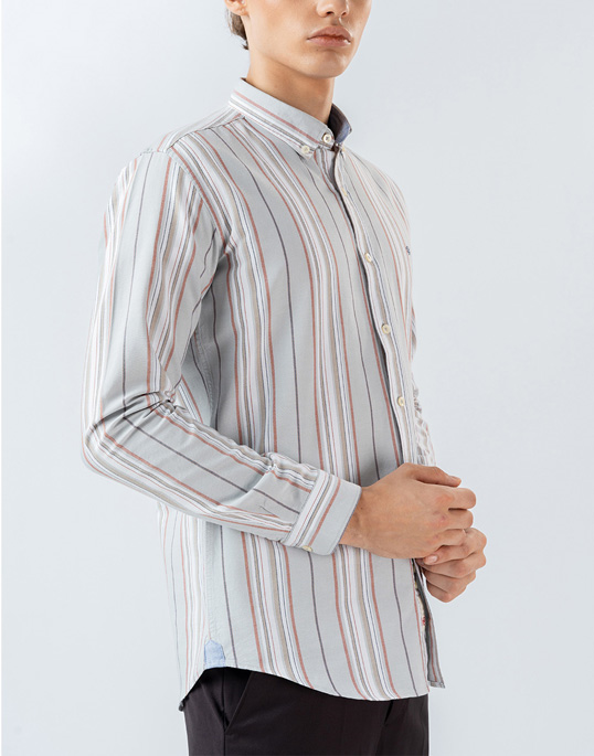 Mens  Long Sleeve Casual Gray Stripes Shrit