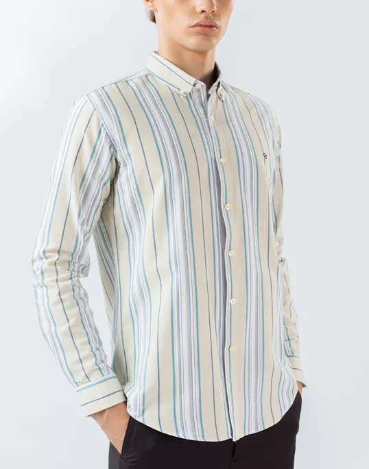 Mens Long Sleeve Casual Yellow Stripes Shrit