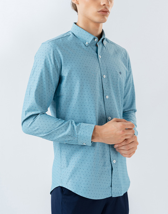 Mens Long Sleeve Ice Blue Printed Casual Wear Shirt