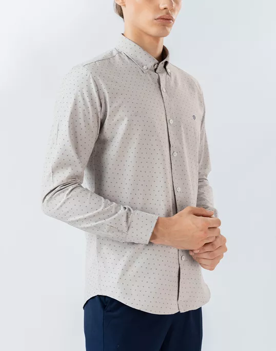 Mens Long Sleeve Light Brown Printed Casual Wear Shirt