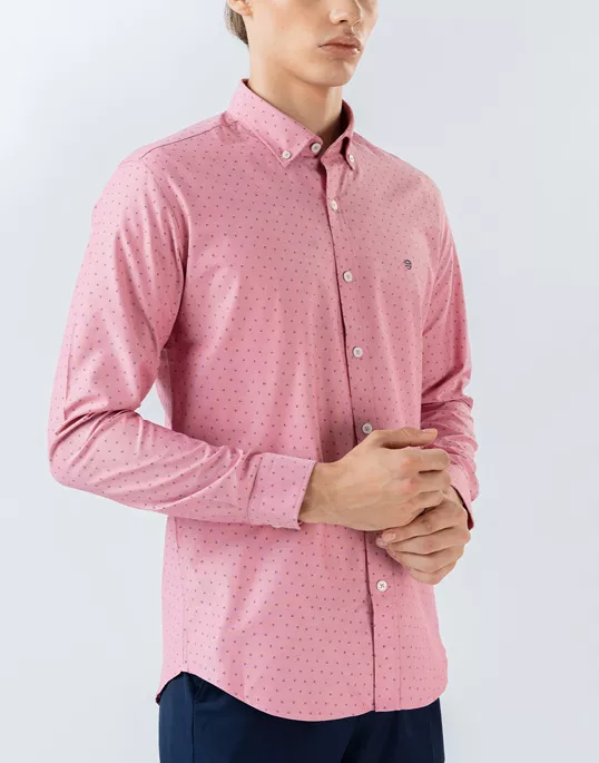 Mens Long Sleeve Pink Printed Casual Wear Shirt