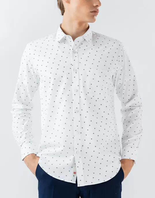 Mens Long Sleeve Black Leaf Printed Shirt