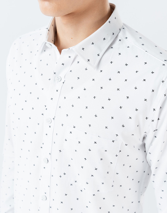 Mens Long Sleeve Black Leaf Printed Shirt