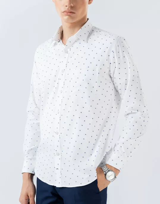 Mens Long Sleeve Blue Leaf Printed Shirt