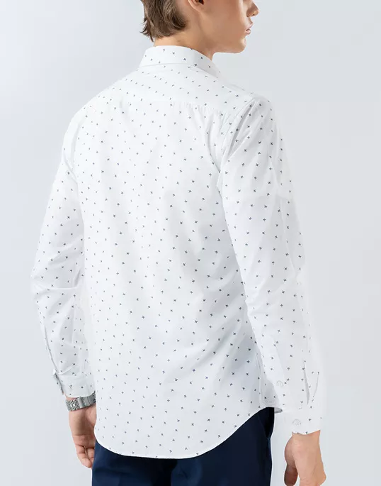 Mens Long Sleeve Blue Leaf Printed Shirt