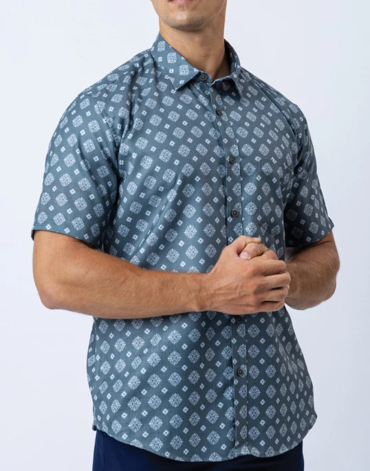 Ebony Casual Short Sleeve Printed Slim Fit Mens Shirt