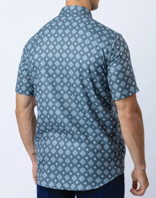 Ebony Casual Short Sleeve Printed Slim Fit Mens Shirt