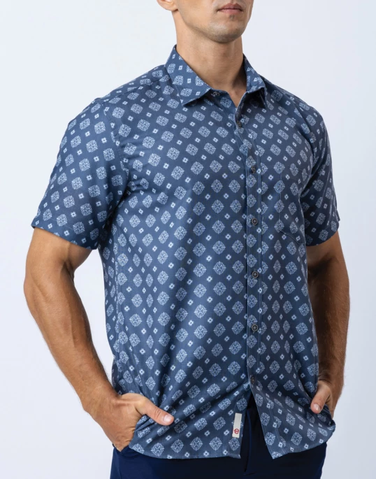 Ebony Casual Short Sleeve Printed Slim Fit Mens Shirt