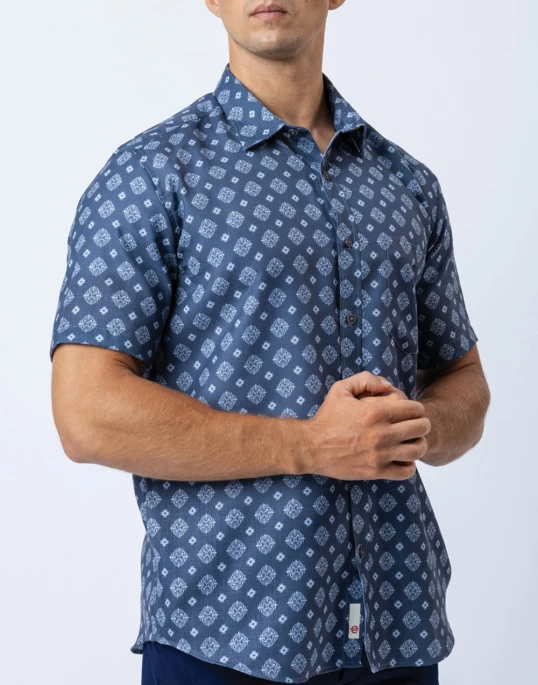 Ebony Casual Short Sleeve Printed Slim Fit Mens Shirt