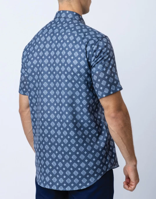 Ebony Casual Short Sleeve Printed Slim Fit Mens Shirt