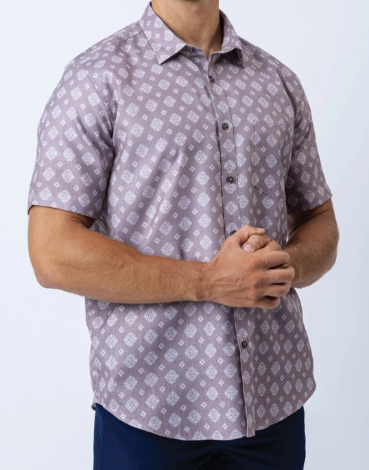 Ebony Casual Short Sleeve Printed Slim Fit Mens Shirt