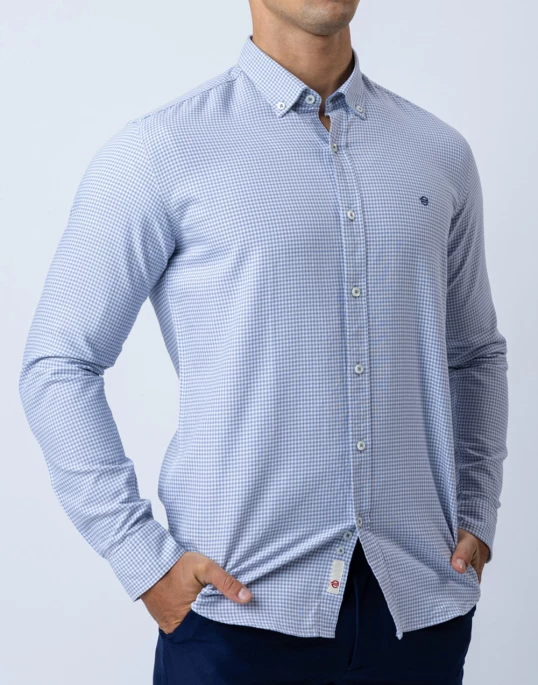 Ebony Casual Long Sleeve Micro Check Slim Fit Mens Shirt