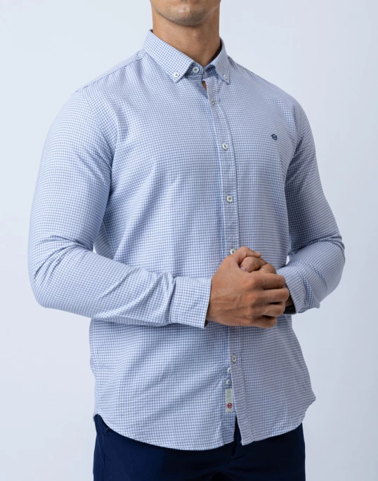 Ebony Casual Long Sleeve Micro Check Slim Fit Mens Shirt