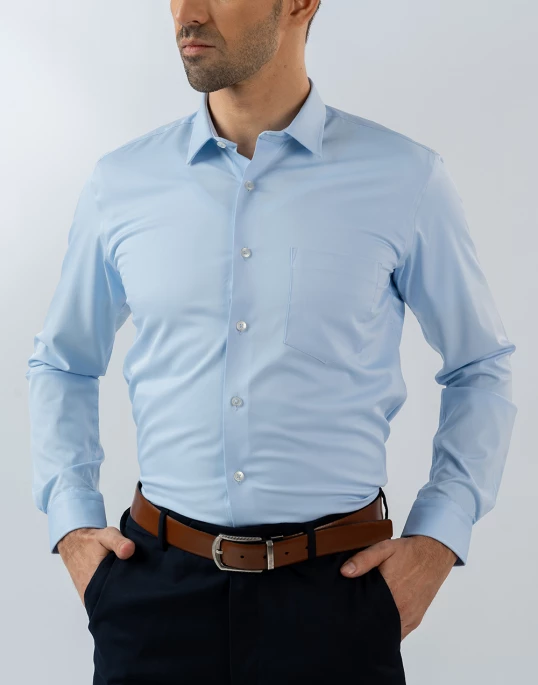 Mens Long Sleeve Light Blue Bambo Stretch Formal Wear Shirt