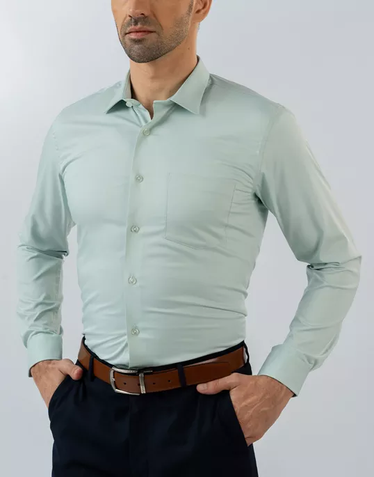 Mens Long Sleeve Light Green Bambo Stretch Formal Wear Shirt