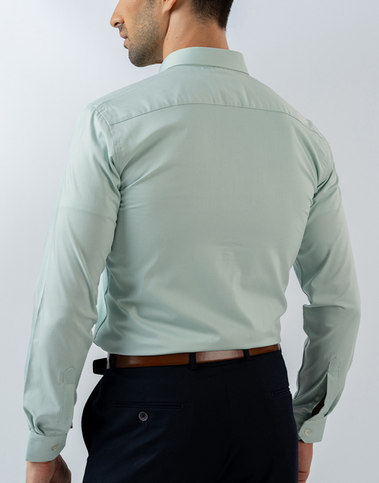 Mens Long Sleeve Light Green Bambo Stretch Formal Wear Shirt