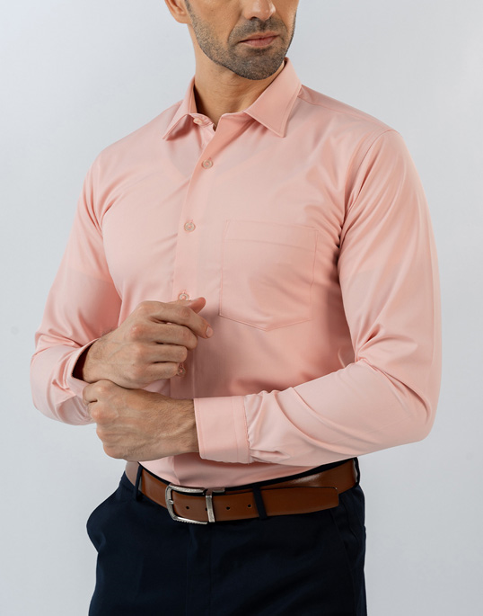 Mens Long Sleeve Pink Bambo Stretch Formal Wear Shirt