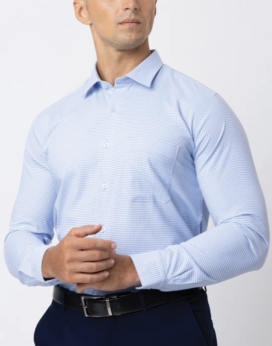 Vantage Blue Long Sleeve Micro Check SLim Fit Mens Shirt