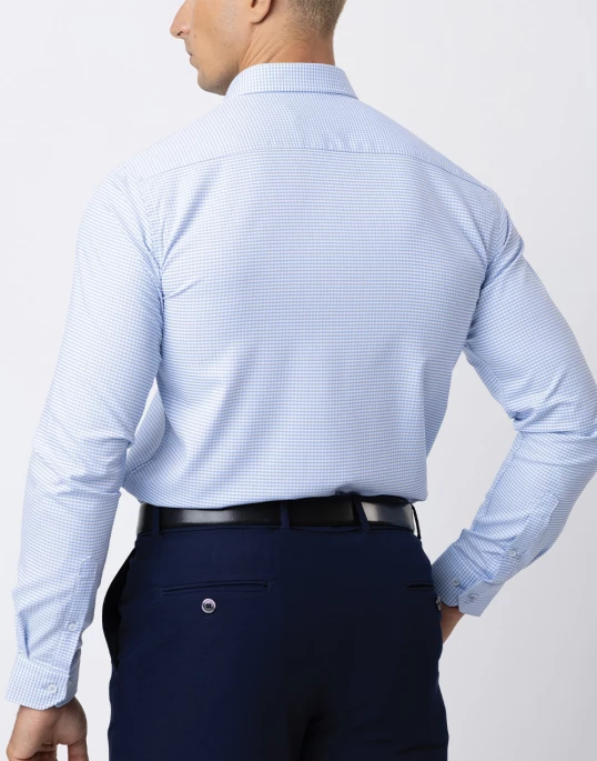 Vantage Blue Long Sleeve Micro Check SLim Fit Mens Shirt