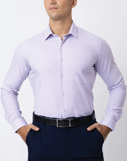 Vantage Blue Long Sleeve Micro Check SLim Fit Mens Shirt