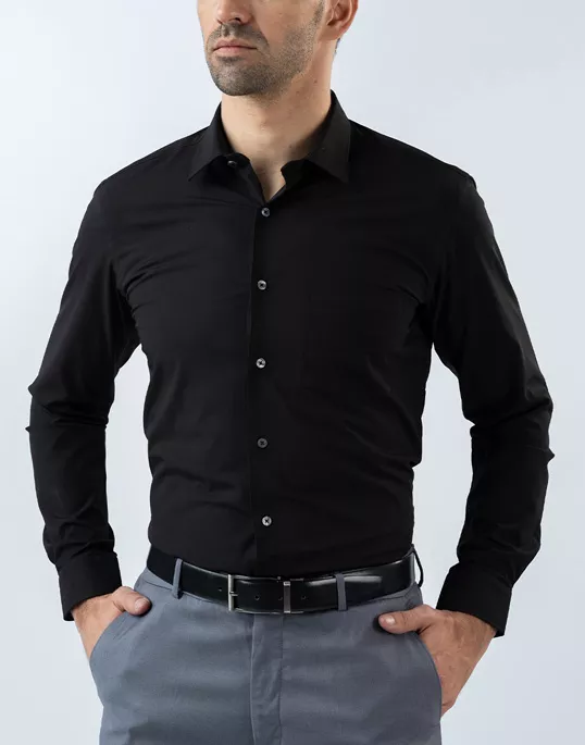 Mens Long Sleeve Black Bambo Stretch Formal Wear Shirt