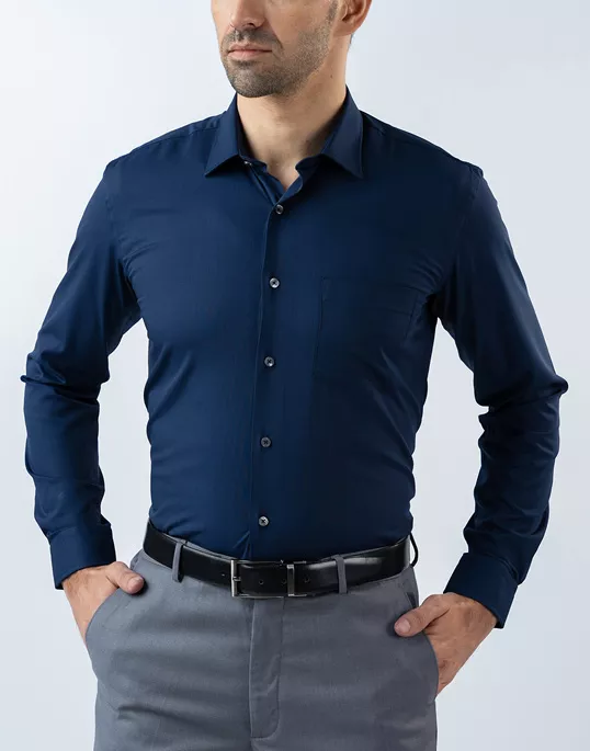 Mens Long Sleeve Dark Blue Bambo Stretch Formal Wear Shirt