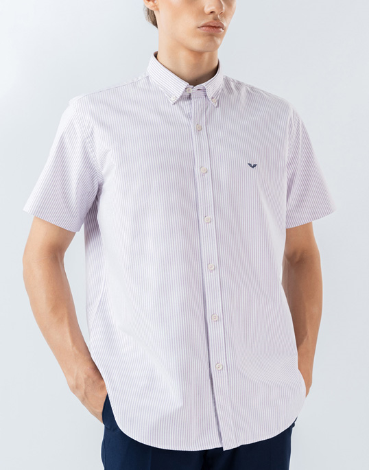 Mens Short Sleeve Purple Stripe Casual Wear Shirt