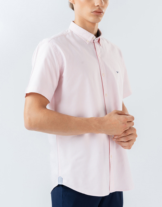 Mens Short Sleeve Light Pink Stripe Casual Wear Shirt