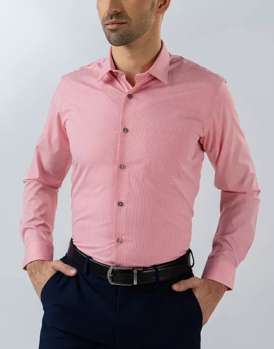 Mens Long Sleeve Pink Micro Check Formal Wear Shirt