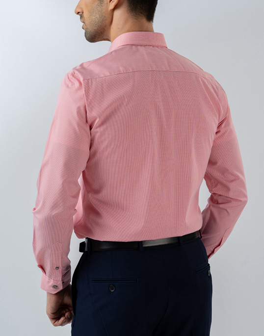 Mens Long Sleeve Pink Micro Check Formal Wear Shirt