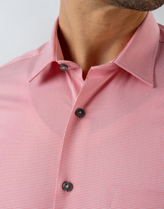 Mens Long Sleeve Pink Micro Check Formal Wear Shirt