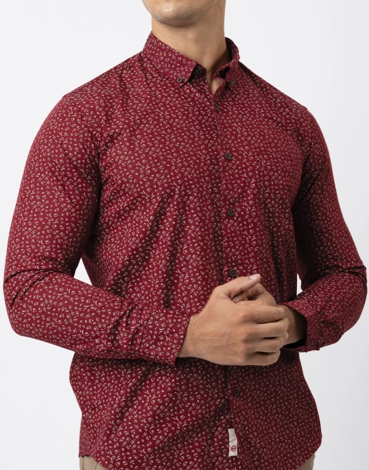 Ebony Casuals Mens Long Sleeve Slim Fit Printed Shirt