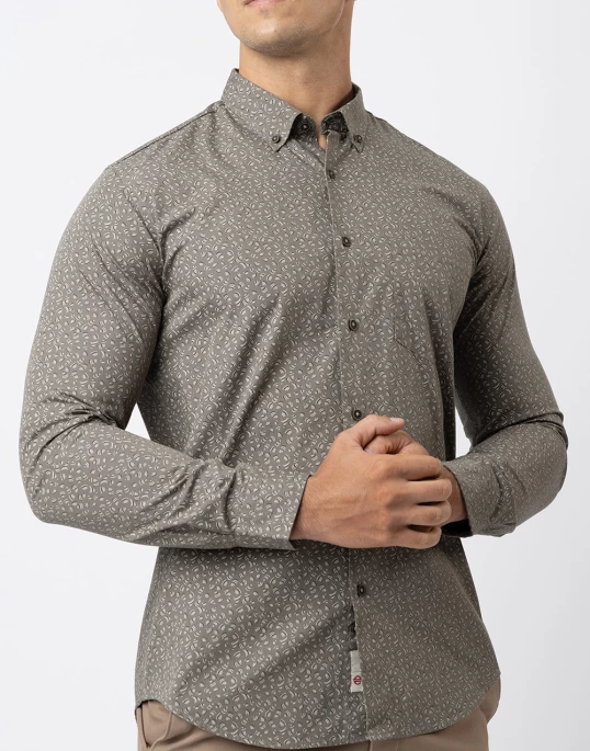 Ebony Casuals Mens Long Sleeve Slim Fit Printed Shirt