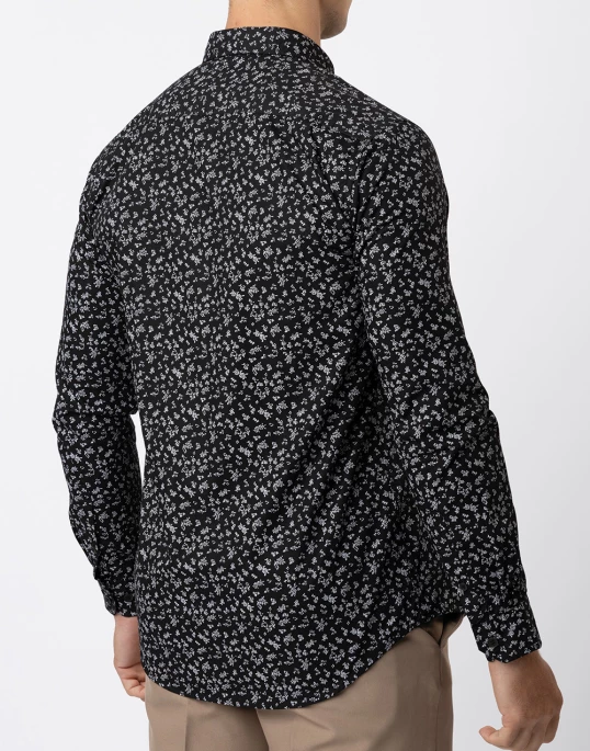 Ebony Casual Printed Mens Long Sleeve Slim Fit Shirt