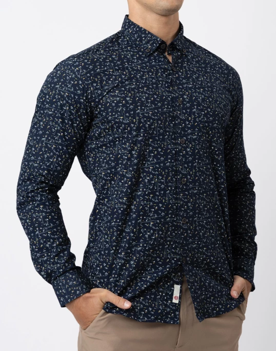 Ebony Casual Printed Mens Long Sleeve Slim Fit Shirt