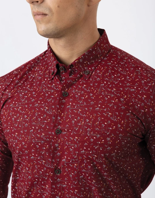 Ebony Casual Printed Mens Long Sleeve Slim Fit Shirt