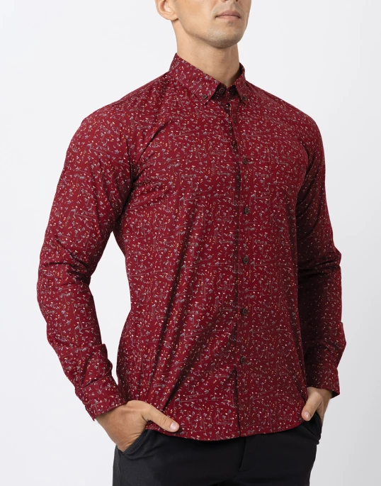 Ebony Casual Printed Mens Long Sleeve Slim Fit Shirt