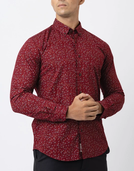 Ebony Casual Printed Mens Long Sleeve Slim Fit Shirt