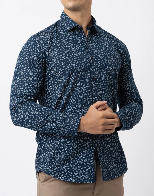 Ebony Casual Long Sleeve Printed Slim Fit Mens Shirt